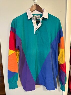 Vintage Britches Colorblock Long-Sleeve Rugby Shirt - Teal Multicolor rainbow